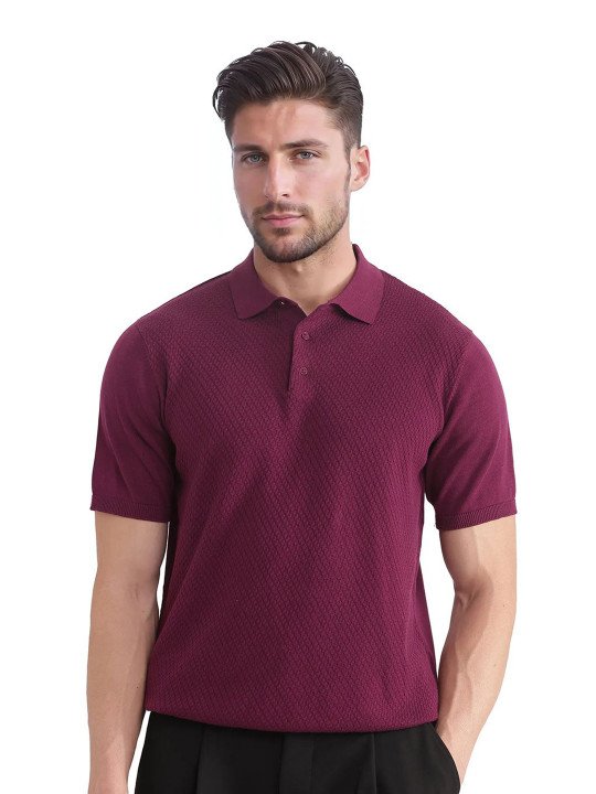 Textured Polo Shirt - Maroon