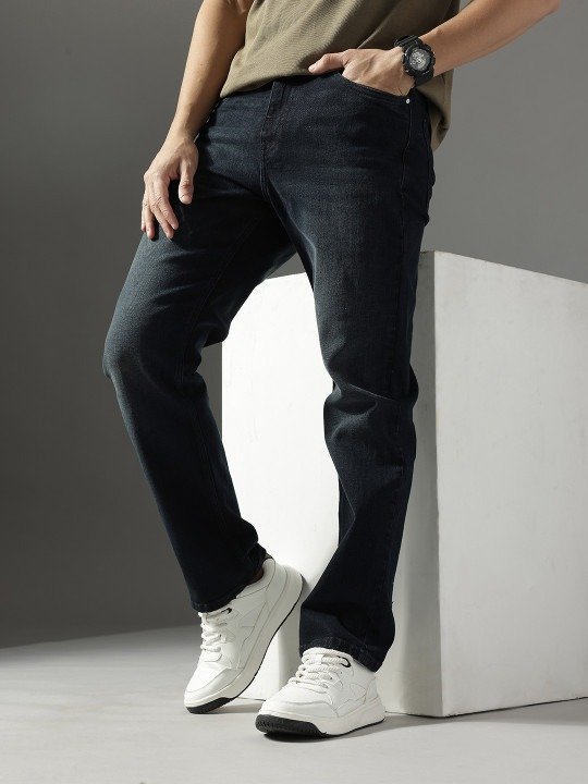 Regular Straight Leg Jeans - Dark Blue