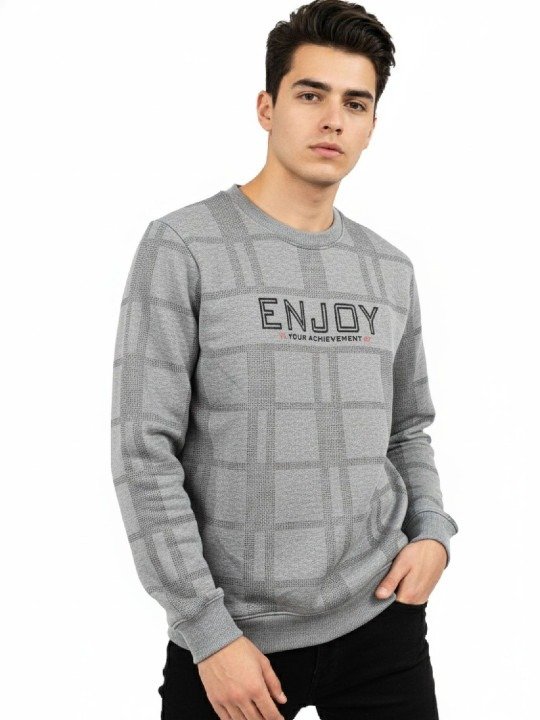 Enjoy Checkered Pattern Sweatshirt - Grey