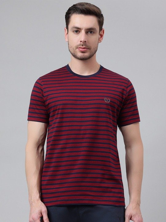 Men Striped Applique Regular Fit Lounge T-Shirt